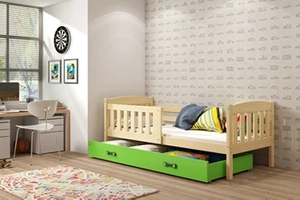 Kinderbett Jakob, 80x160, mit Schublade, Kiefer/grün