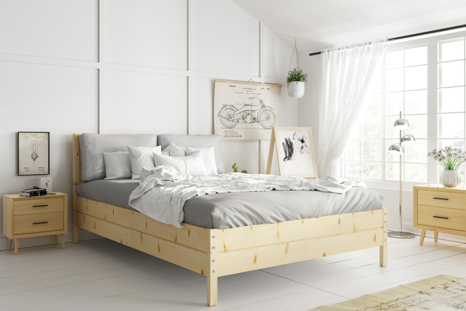 Holz-Bett 180x200 - Kontinentales Kiefernbett mit aufklappbarem Lattenrost