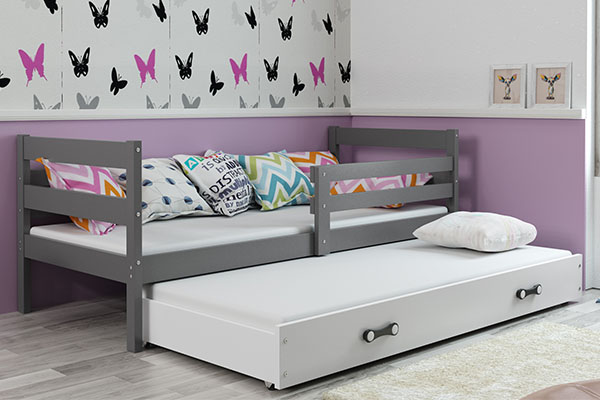 Ausziehbett für Jugendliche Erik, 80x190, mit Schublade, grau/weiß