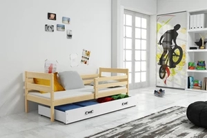 Jugendbett Erik, 80x190, mit Matratze und Schublade, Kiefer/weiß