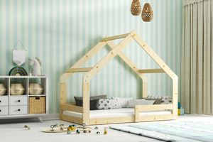 Hausbett für Kinder, 80x160, mit Matratze, naturholz
