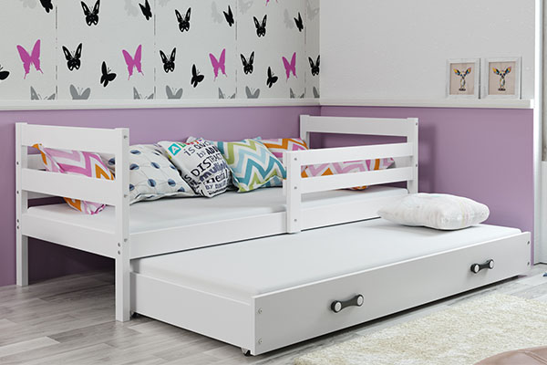 Ausziehbett für Jugendliche Erik, 90x200, mit Matratze und Schublade, weiß