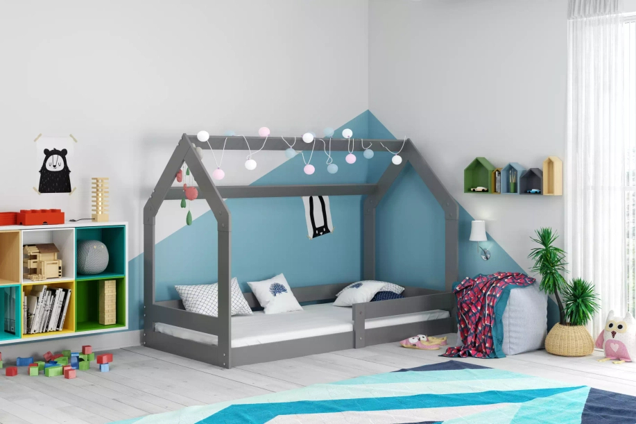 Hausbett 1 für Kinder, 80x160, mit Matratze, grau