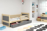 Jugendbett Richard, 80x190, mit Matratze und Schublade, Kiefer/grau