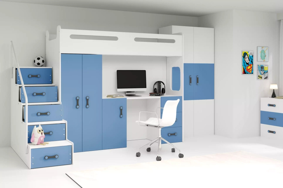 Jugendbett Max 4, 80x200, mit Schreibtisch, blau