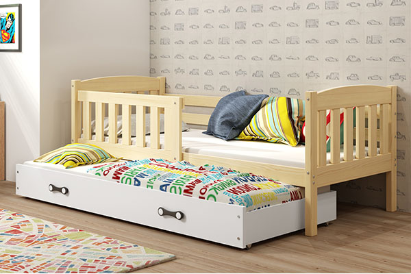 Ausziehbett für Jugendliche Jakob, 80x190, mit Matratze und Schublade, Kiefer/weiß