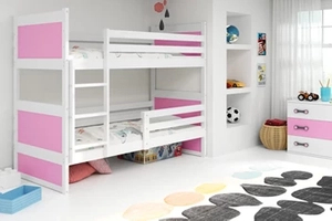 Stockbett für Jugendliche Richard, 90x200, mit Matratze, weiß/rosa