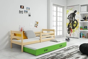 Ausziehbett für Jugendliche Erik, 80x190, mit Matratze und Schublade, Kiefer/grün