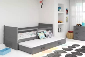 Ausziehbett für Jugendliche Richard, 90x190, mit Matratze und Schublade, grau
