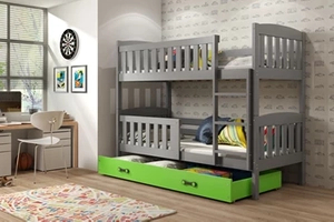 Stockbett für Jugendliche Jakob, 90x190, mit Matratze und Schublade, grau/grün