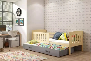Ausziehbett für Jugendliche Jakob, 90x190, mit Schublade, Kiefer/grau