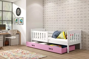 Kinderbett Jakob, 80x160, mit Matratze und Schublade, weiß/rosa