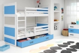 Stockbett für Jugendliche Richard, 90x200, mit Matratze und Schublade, weiß/blau