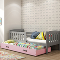 Ausziehbett für Jugendliche Jakob, 90x190, mit Schublade, grau/rosa