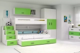 Etagenbett für drei Personen Max 3, 120x200, mit Schublade, grün