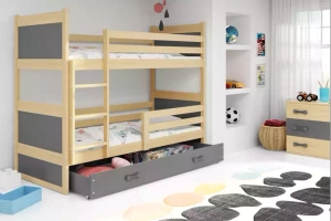 Stockbett für Jugendliche Richard, 90x190, mit Schublade, Kiefer/grau