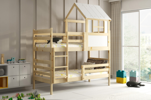 Hochbett in Hausform mit Dach – Erik aus Naturholz 90x190