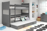 Etagenbett für drei Personen Richard, 90x200, mit Matratze und Schublade, grau
