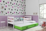 Ausziehbett für Jugendliche Erik, 90x200, mit Matratze und Schublade, weiß/grün
