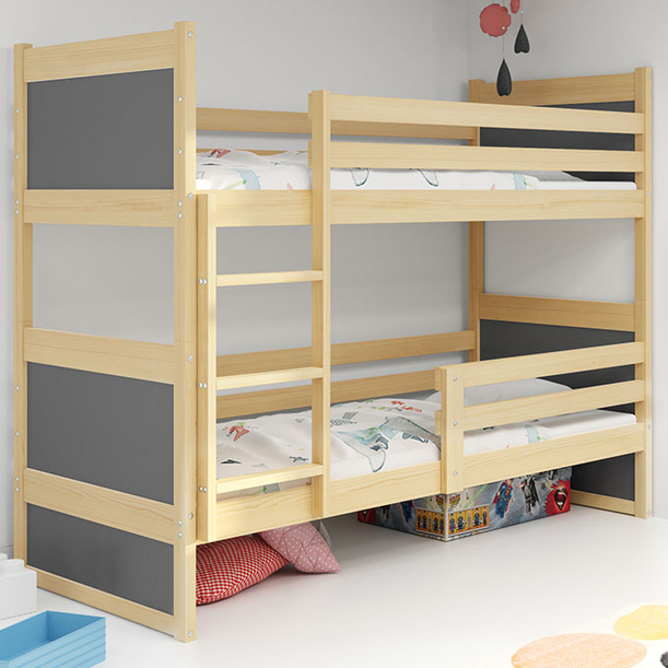 Stockbett für Jugendliche Richard, 90x200, mit Matratze, Kiefer/grau