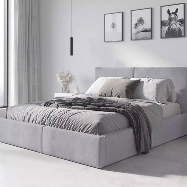 Polsterbett Schlafzimmerbett Doppelbett Hilton 120X200, hellgrau