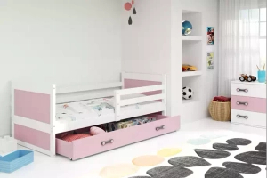 Jugendbett Richard, 90x190, mit Matratze und Schublade, weiß/rosa