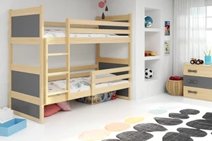 Stockbett für Jugendliche Richard, 90x200, mit Matratze, Kiefer/grau