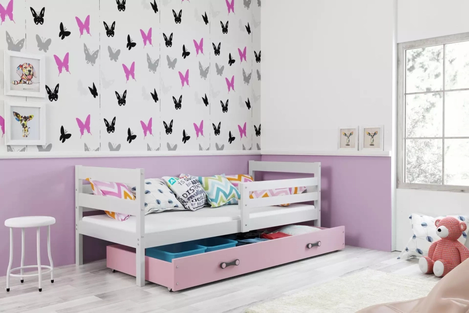 Jugendbett Erik, 90x190, mit Matratze und Schublade, weiß/rosa
