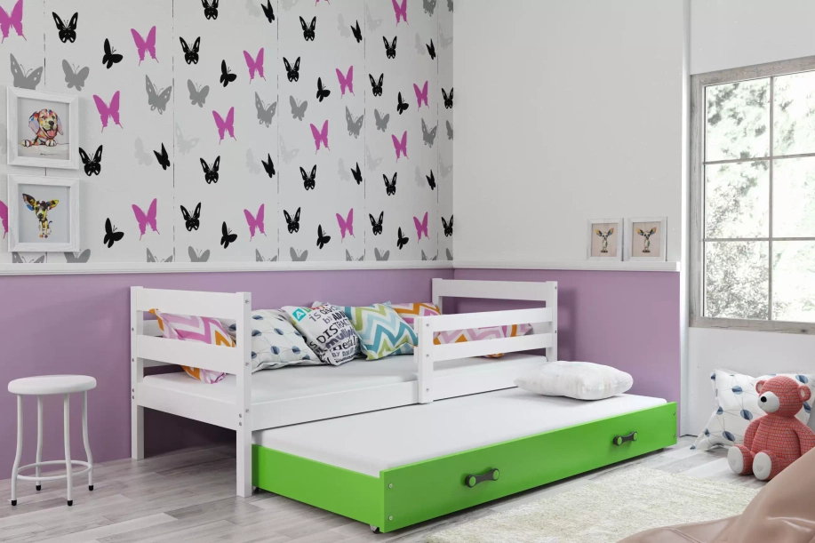 Ausziehbett für Jugendliche Erik, 80x190, mit Schublade, weiß/grün