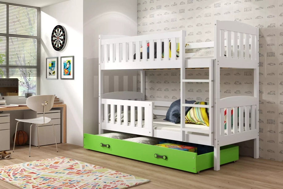 Stockbett für Jugendliche Jakob, 90x190, mit Schublade, weiß/grün