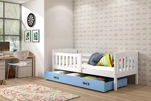 Jugendbett Jakob, 80x190, mit Schublade, weiß/blau