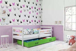 Jugendbett Erik, 90x190, mit Matratze und Schublade, weiß/grün