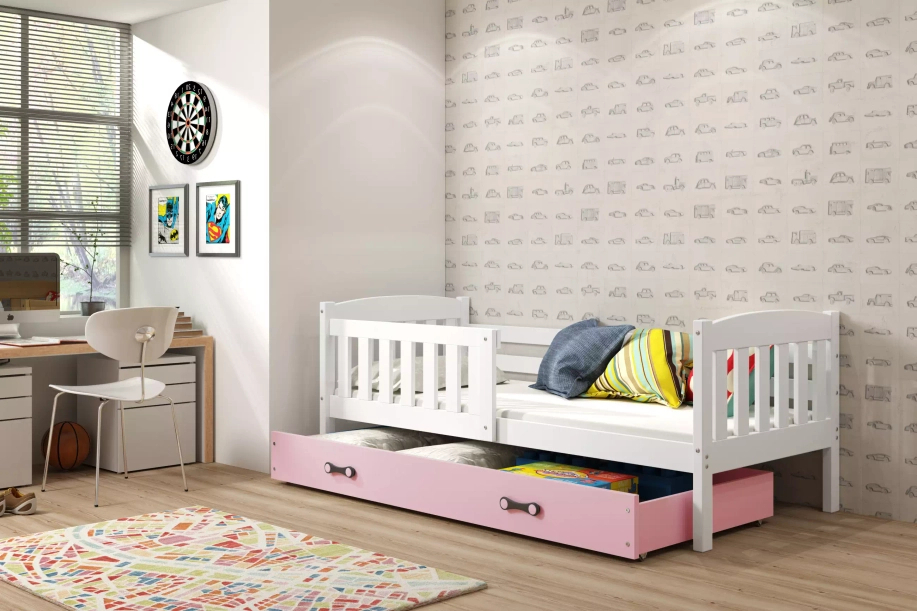 Jugendbett Jakob, 80x190, mit Schublade, weiß/rosa