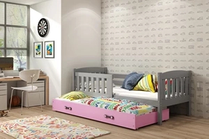 Ausziehbett für Jugendliche Jakob, 90x200, mit Matratze und Schublade, grau/rosa