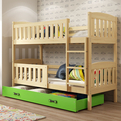Stockbett für Jugendliche Jakob, 90x200, mit Schublade, Kiefer/grün