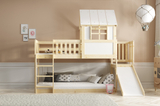 Hochbett mit Rutsche – Haus aus Naturholz 90x200