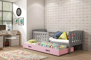 Ausziehbett für Jugendliche Jakob, 80x190, mit Matratze und Schublade, grau/rosa