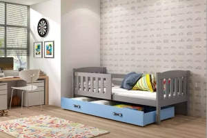 Jugendbett Jakob, 90x190, mit Matratze und Schublade, grau/blau