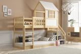 Hochbett-Haus mit Treppe und Dach – Galerie aus Naturholz 90x200