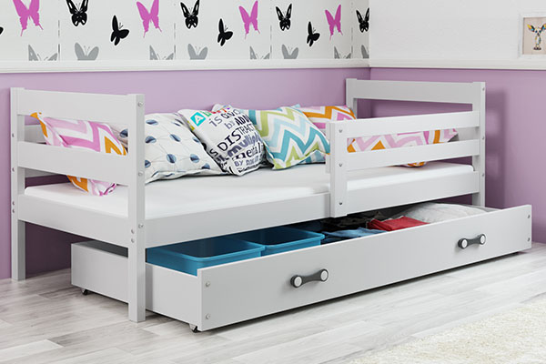 Jugendbett Erik, 90x200, mit Matratze und Schublade, weiß