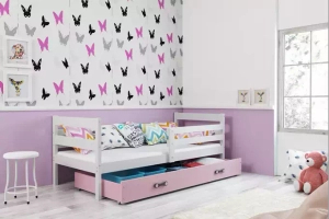 Jugendbett Erik, 90x190, mit Matratze und Schublade, weiß/rosa