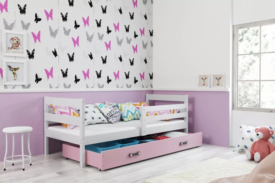 Jugendbett Erik, 80x190, mit Schublade, weiß/rosa