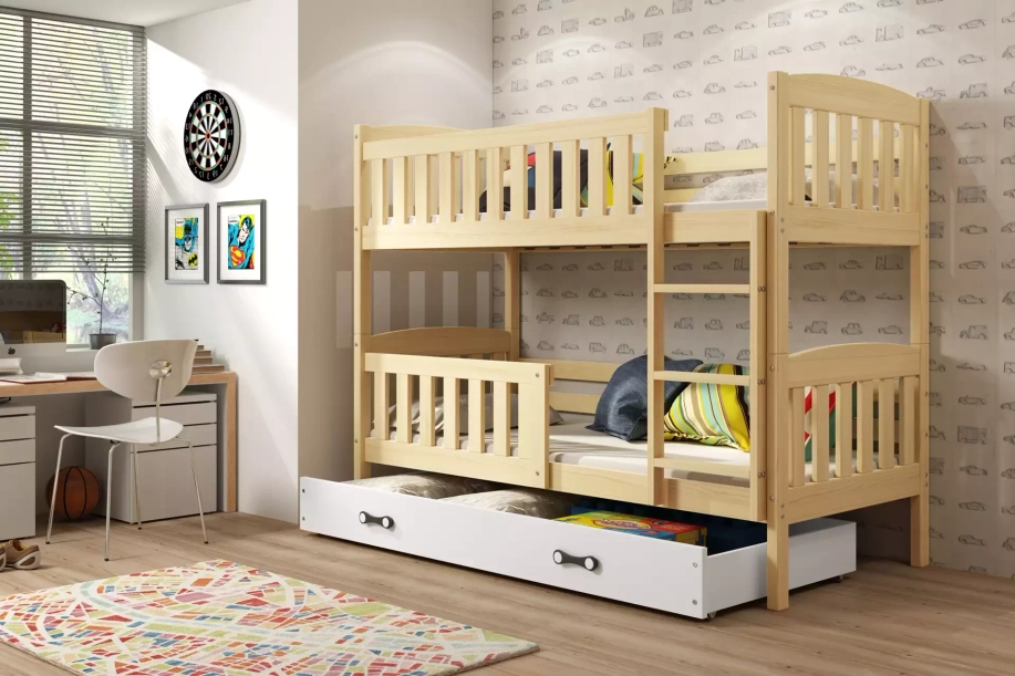 Stockbett für Jugendliche Jakob, 90x190, mit Schublade, Kiefer/weiß