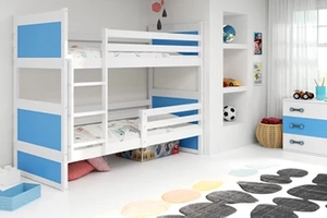 Stockbett für Jugendliche Richard, 90x200, mit Matratze, weiß/blau