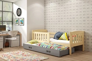 Ausziehbett für Jugendliche Jakob, 80x190, mit Matratze und Schublade, Kiefer/grau