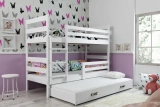 Etagenbett für drei Personen Erik, 90x200, mit Matratze und Schublade, weiß