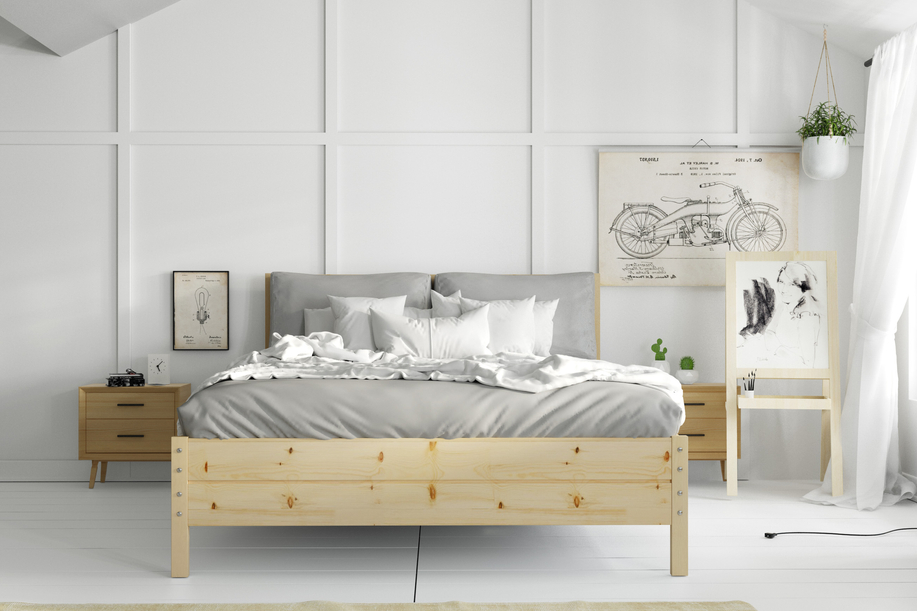 Holz-Bett 160x200 - Kontinentales Kiefernbett mit aufklappbarem Lattenrost