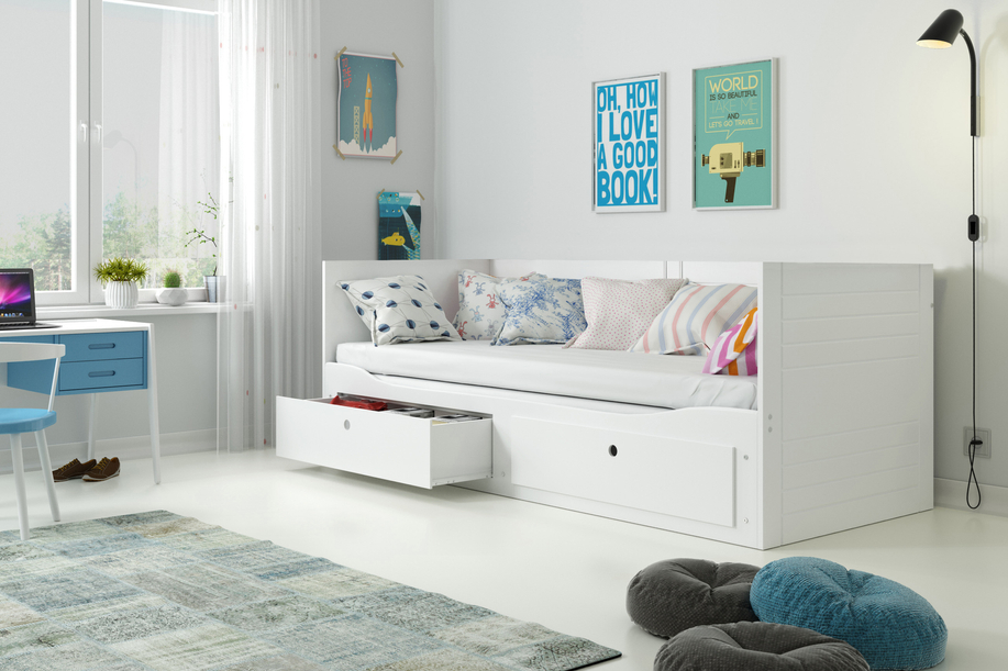 Ausziehbett für Jugendliche Tagesbett Hermes, 80x200, mit Schublade, weiß