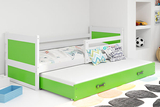 Ausziehbett für Jugendliche Richard, 90x200, mit Matratze und Schublade, weiß/grün