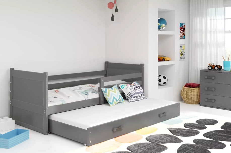Ausziehbett für Jugendliche Richard, 90x200, mit Schublade, grau